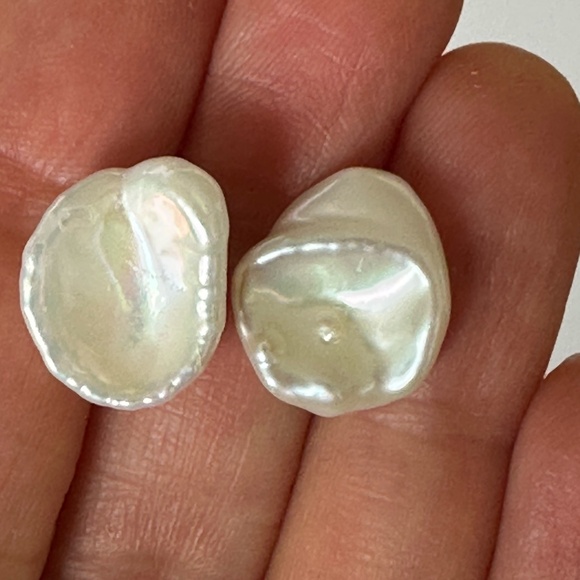 Large White Keshi Pearl Stud Earrings - 925 Sterling Silver - Picture 7 of 7